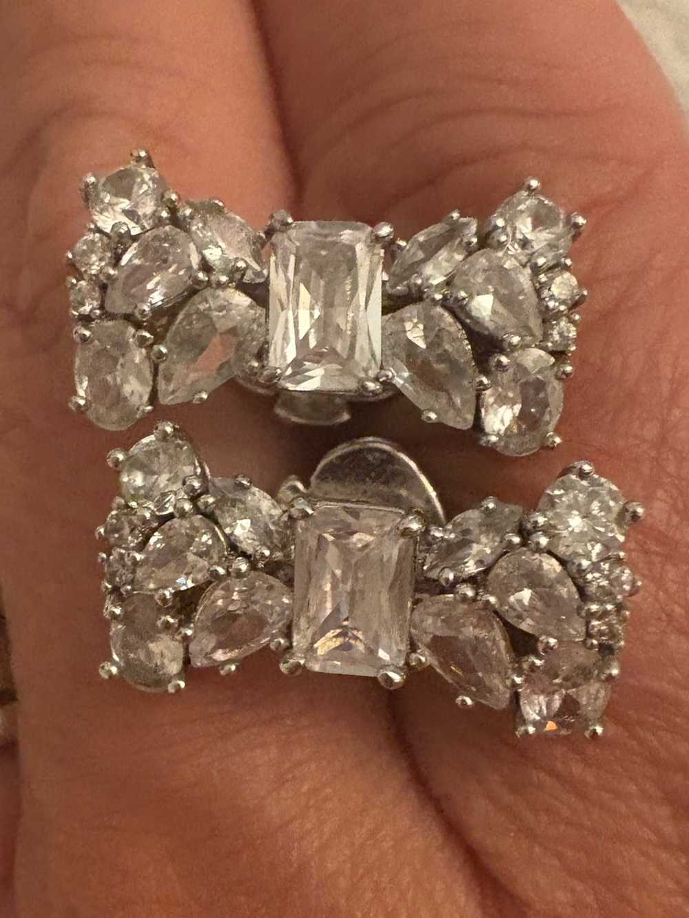 Kate Spade Pavé Present Bow Crystal Stud Earrings Silver